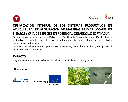 Optimización integral de los sistemas productivos en acuicultura: revalorización de materias primas locales en piensos y cría de especies en potencial desarrollo (OPTI-ACUA)